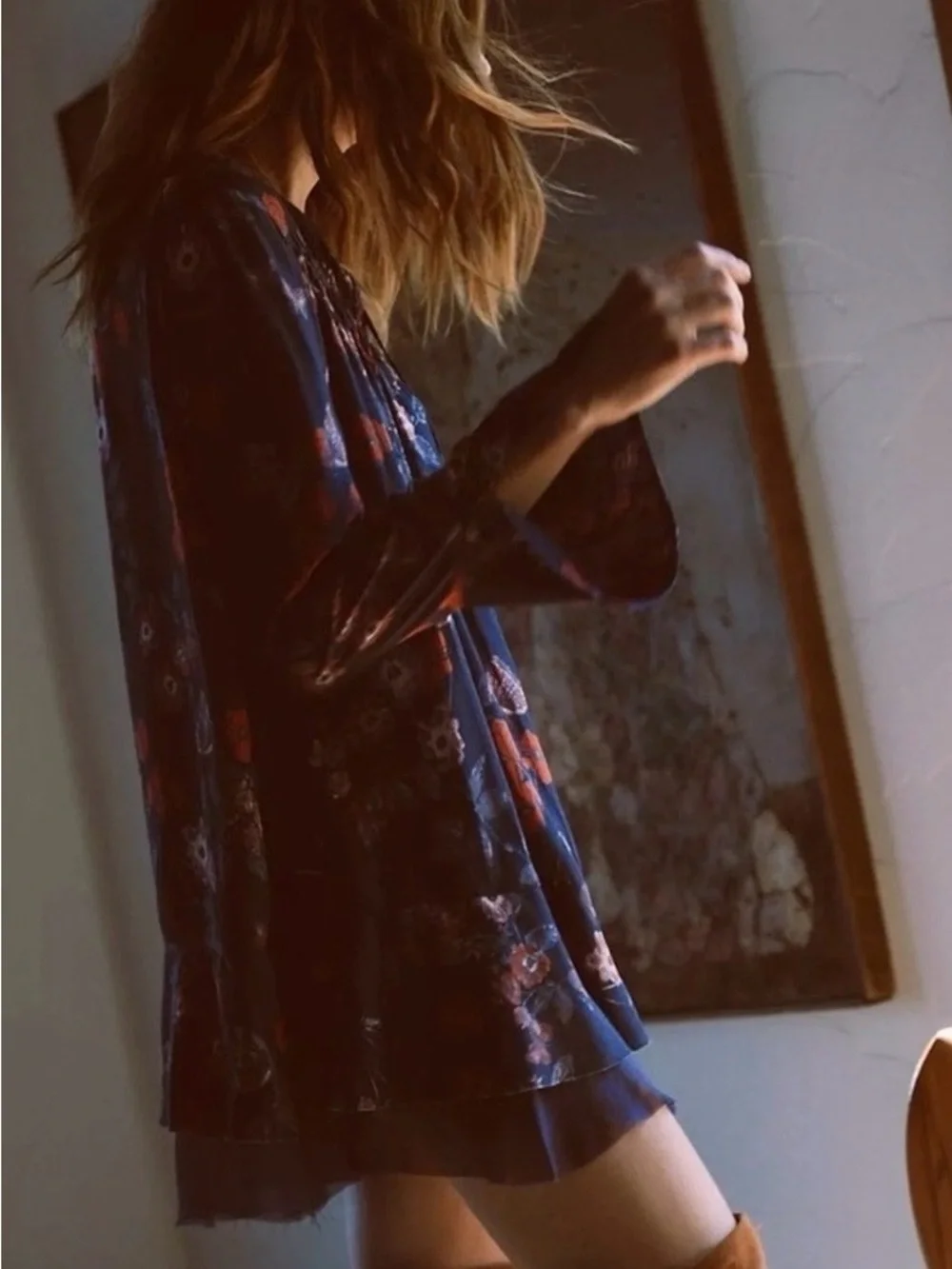 Free People So Fine Floral Smocked Crepe Top - Sz Large